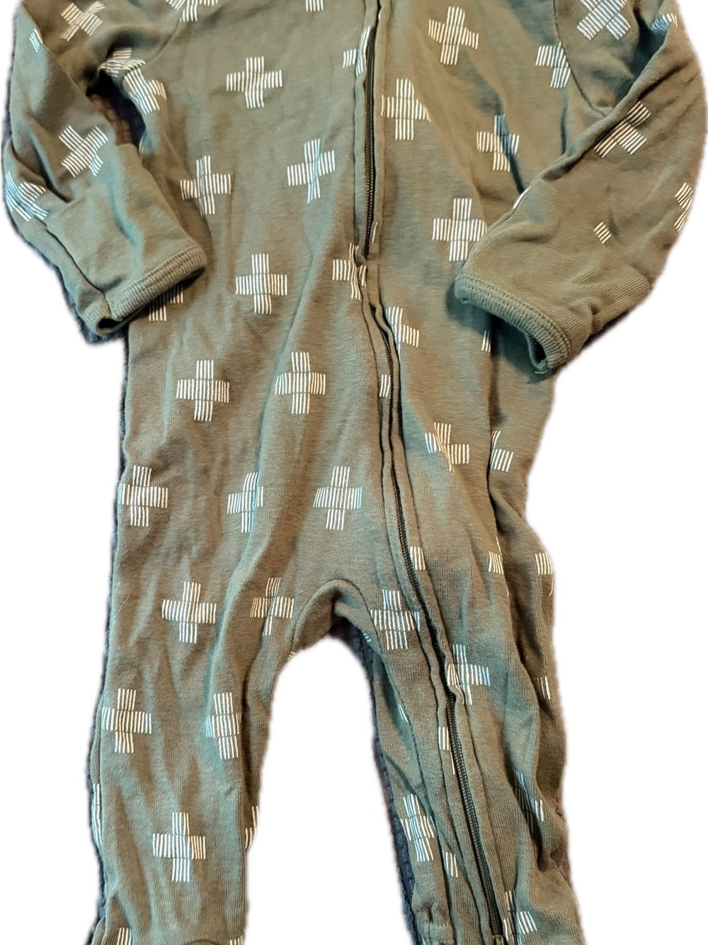cloud island Olive Green Zip-Front Footed One-Piece with White Crosses
